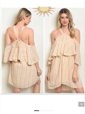 Off-Shoulder (cold shoulder ) Ruffle off white /cream Dress